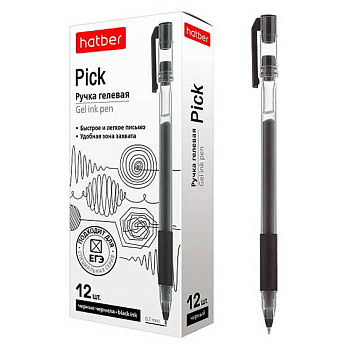 Ручка гелевая ХАТ "Pick" 085158 чёрная,0,7мм,резин.грип,к/к