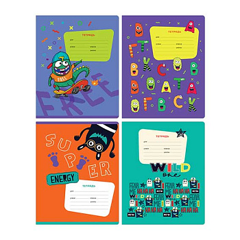 Тетрадь 12л. (уз.лин) BG "Монстрики" 11707 выб.лак