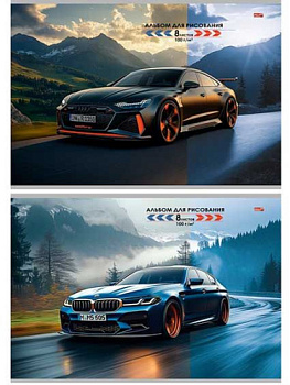 Альбом для рисования 8л. Проф-Пресс "Авто и природа-4" 08-7217 на скобе,асс.