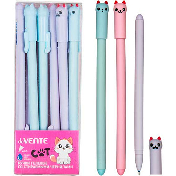 Ручка гелевая "Пиши-Стирай" deVENTE "Cat" 5051447 синяя,0,5мм,с ласт.,декор.эл.,