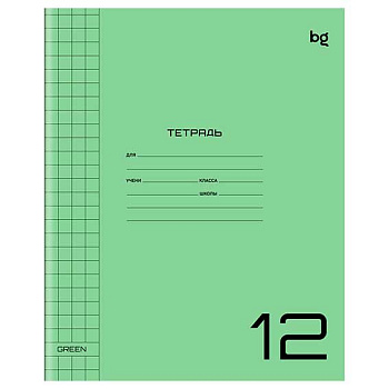 Тетрадь 12л. (кр.клетка) BG пластик.обл. "UniTone. Green" 57703