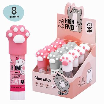 Клей-карандаш MeShu с топпером "Paw" ассорти, 8г., дисплей бокс, ПВП MS_45451