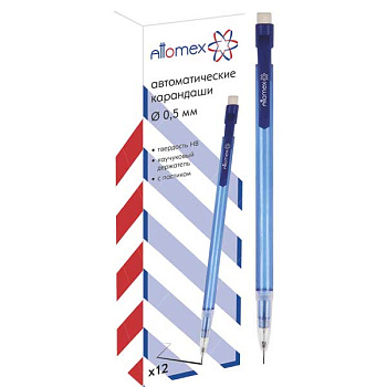 Карандаш авт. 0,5мм ATTOMEX (deVENTE) HB с ластиком, непрозр.корпус с рез.держ.