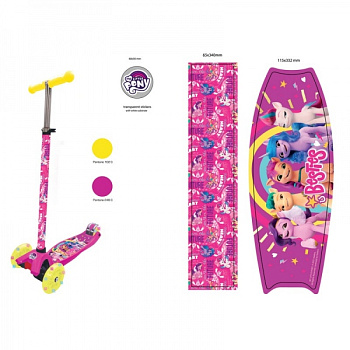 Самокат-кикборд "Мой маленький пони" кол.PU 120и80мм свет,упр.накл,рег.рул.стойк