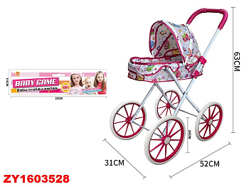 Коляска для куклы (люлька) метал. Z918-6 бол.кол. в пакете (63*52*31)