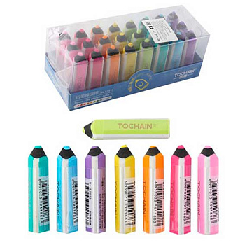 Ластик-карандаш КОКОС Tochain "Pencil" 211436 (E2012) каучук,65*17*17мм,асс.