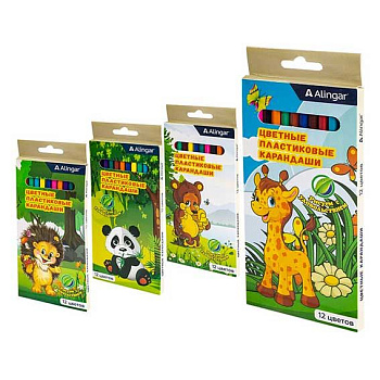 Карандаши пластик. 12цв. ALINGAR "Джунгли" AL11105 шестигр.,грифель 3мм,к/к,е/по