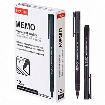 Маркер перм. ХАТ "Memo" 072612 чёрный,закругл.пиш.узел,1мм,к/к