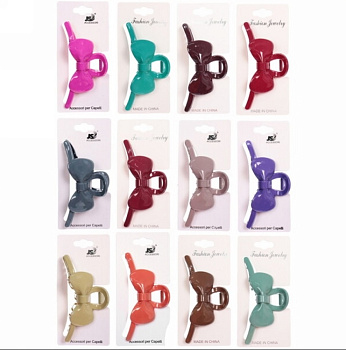 Заколка-краб для волос  на блистере "Magic Gloss", бантик, микс 6 цветов, 11см 746-311