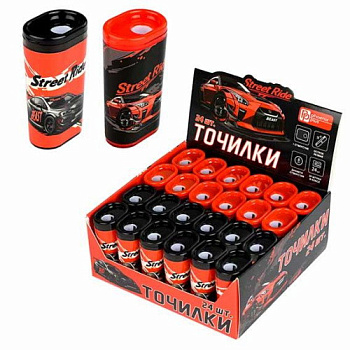 Точилка с контейнером 1отв. ФЕНИКС "Городские гонки" 69657 полистирол,чёрн./крас