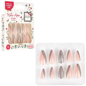 Lukky Нэйл-Арт наб. Silver Glitter 10 наклад.ногтей на клеевой основе,14+,кор.