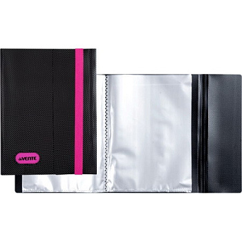 Папка с вкладышами/ 20 deVENTE А5 "Monochrome" 3101926 чёрн.с неон розов.,вертик.резин.