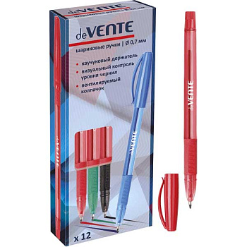 Ручка шар. deVENTE 5073331 полупрозр.корпус с рез.держ, 0,7мм, красная
