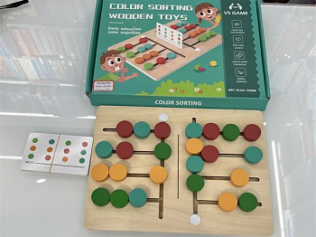 Игра-головоломка из дерева, подбор цвета с карточками в/к D36196
