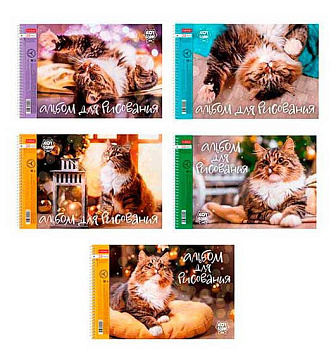Альбом для рисования 24л. ХАТ спираль "Кот Борис" перф.на отрыв,асс.