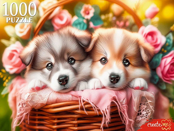 Пазлы (1000эл) Два щенка в корзине ХП1000-8277
