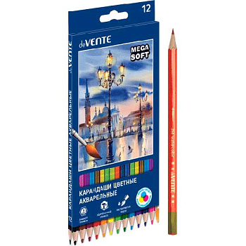 Карандаши аквар. 12цв. deVENTE "Trio Mega Soft" 5022121 с кисточкой,3М,шестигр.,