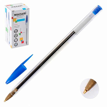 Ручка шар. MAZARI "Nova" M-7358-70 синяя 1мм шестигр.прозр.пласт.корп.,к/к