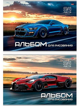 Альбом для рисования .24л. Проф-Пресс "Авто и природа-8" 24-7281 бл.-офс.,на скобе,асс.