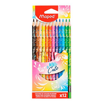 Карандаши пластик. 12цв. MAPED "Mini Cute" 862201 декорир.,к/к,е/подвес