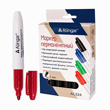 Маркер перм. ALINGAR AL524 красный,утолщ.,пулев.,2-3мм