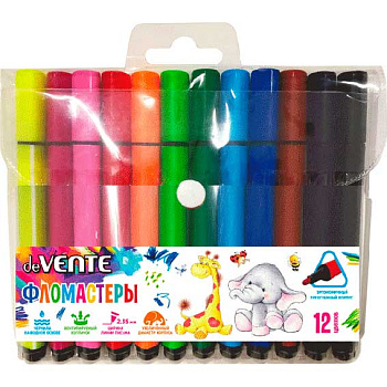 Фломастеры JUMBO 12цв. deVENTE "Trio" 5081950 вент.колп.,утолщ.трехгр.корп.,плас