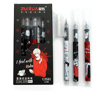 Ручка детск. INTELLIGENT Zuixia "Модник" CW-30 чёрная,0,5мм,игольч.,роллер,цв.ко