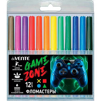 Фломастеры 12цв. deVENTE "Gamer" 5081525 вент.колп.,пластик.блист.