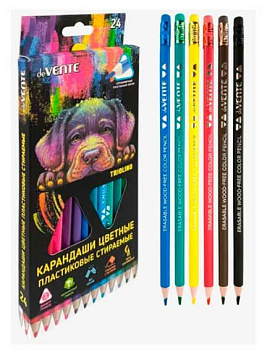 Карандаши пластик. 24цв. deVENTE "Triolino. Erase" 5024550 трёхгр.,2М,с ластиком,стираемые,к/к