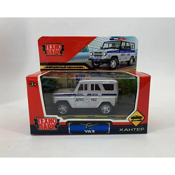 Машина Технопарк металл. УАЗ Hunter Полиция сереб. (10,5см) инерц,в/к HUNTER-11P