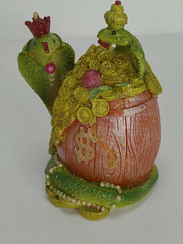 Копилка Змея 12см бочонок с золотом D05322