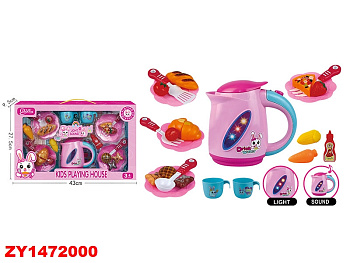 Чайник (игрушка) 2027-32 на батар. с набором продуктов и посуды в/к