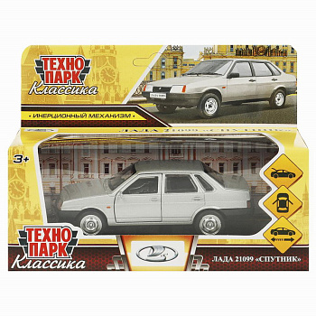 Машина Технопарк металл. LADA-21099 Спутник серебр. (12см) дв, баг, инерц 21099-12-SR