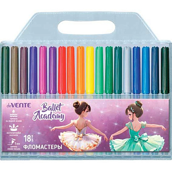 Фломастеры 18цв. deVENTE "Ballet Academy" 5082524 вент.колп.пластик.блист.
