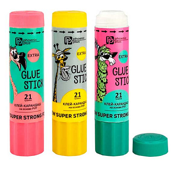 Клей-карандаш 21гр. ФЕНИКС "Экзотичные друзья" 63673 белый,PVP основа,асс.