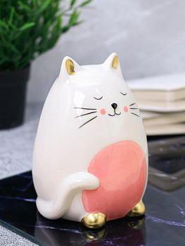 Копилка керамическая Сонный кот белая FC191124