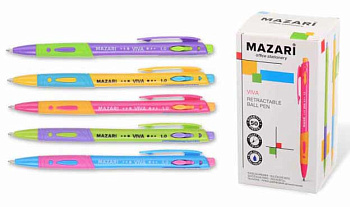Ручка авт. шар. MAZARI VIVA M-7368-70 синяя, 1мм, цв. пластик. корпус,резин.грип