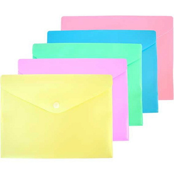 Папка-конверт на кнопке А5 deVENTE "Pastel" 3071342 непрозр.,асс.,180 мкм