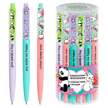 Ручка авт. шар. ФЕНИКС "Пандочки,пингвины,зайки" 62572 синяя,0,7мм,корп.асс.