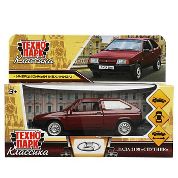 Машина Технопарк металл. Lada-2108 Спутник вишневый (12см) дв,баг,инер,в/к 2108-