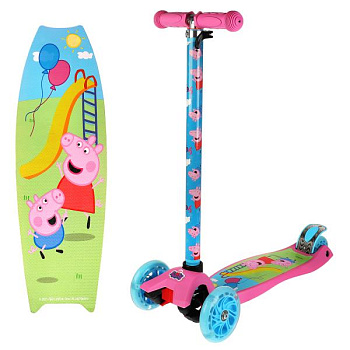 Самокат-кикборд "Свинка Пеппа" кол.PU 120и80мм свет,упр.накл,рег.рул,стойка JP-M