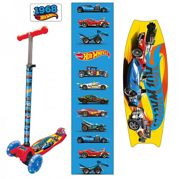Самокат-кикборд "Хот Вилс" кол.PU 120и80мм свет,упр.накл,рег.рул.стойка JP-MG-03