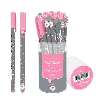 Ручка гелевая "Пиши-Стирай" КОКОС "Cats & Heart" 252625 синяя 0,5мм,пласт.уп.