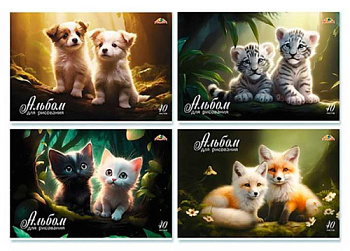 Альбом для рисования 40л. АППЛИКА "Лесные малыши" С0021-01 на скобе,обл.мел.карт.,вд-лак,асс.