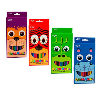 Карандаши пластик. 12цв. Yalong "Весёлые зверята" V530080-12 шестигр.,2,8мм,к/к,