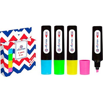 Набор маркеров текст.  4цв. ATTOMEX 5045356 (жёлт.,зелён.,голуб.,роз.) скош.1-5м