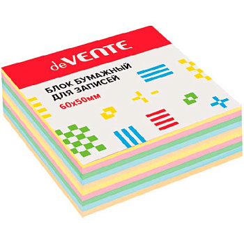 Блок д/записей 60*50*40мм deVENTE 5пастел.цветов,10слоёв,проклеенный 2012208 2012208
