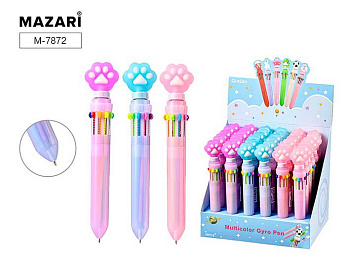 Ручка авт. шар.10-ти цв. MAZARI "Paw rotate" M-7872 пулевидн.пиш.уз.0,7мм,фигурк