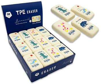 Ластик INTELLIGENT Greenwill "Прямоугольный" DJ-415 белый с рис.,45*25*9мм