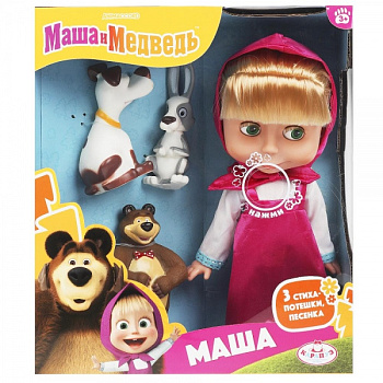 Кукла Карапуз Маша и Медведь, Маша (25см) звук+3друга (мишка,собака,заяц),в/к 83